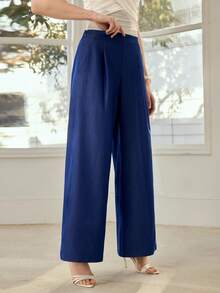 MOTF PREMIUM 女士休闲舒适阔腿牛仔效果裤，春夏款 - 藏蓝色 - 查看 8