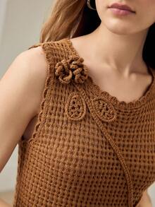 MOTF PREMIUM SPRING/SUMMER NEW DELICATE CROCHET KNIT DRESS COVER UP - Khaki - View 4