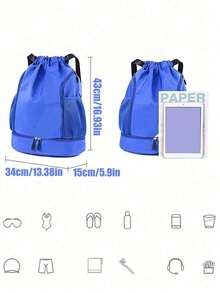 Large Capacity Drawstring Sports Backpack, Fashionable Gym Bag With Inner Pocket, Waterproof Nylon Oxford Fabric, Bottom Shoe Compartment, Side Mesh Pocket, Wide Drawstring Design, Suitable  Ideal For Football, Basketball, Travel, Yoga, Swimming - Multicolor - View 8