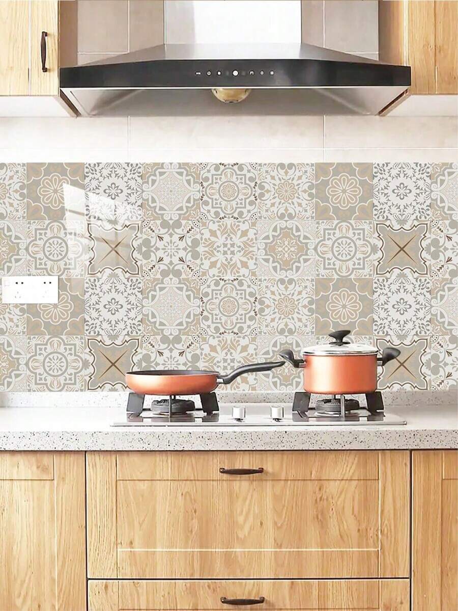 10pcs Mandala Pattern Tile Stickers, Self-Adhesive, Waterproof, Oil-Resistant PVC Kitchen Wall Decals,Stickers,Wall Decal, Vinyl Decal For Home Decorations,Spring Decoration Items Refresh Your Home,Rama Decoration Stickers,Room Decor , Ramadan Decor, Home Decor, Bathroom Decor Kitchen Decor - Multicolor - View 1