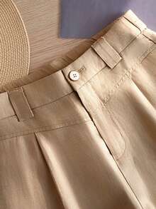 GlowEve 卡其色人字纹阔腿休闲裤（女士款） - 卡其色 - 查看 3