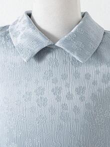 Elladie kids 1pc Girls Summer New Loose Fit Collared Dress, Flared Sleeves, Mesh Design, Straight Silhouette, Simple Yet Fashionable & Elegant Princess Style - Blue - View 7