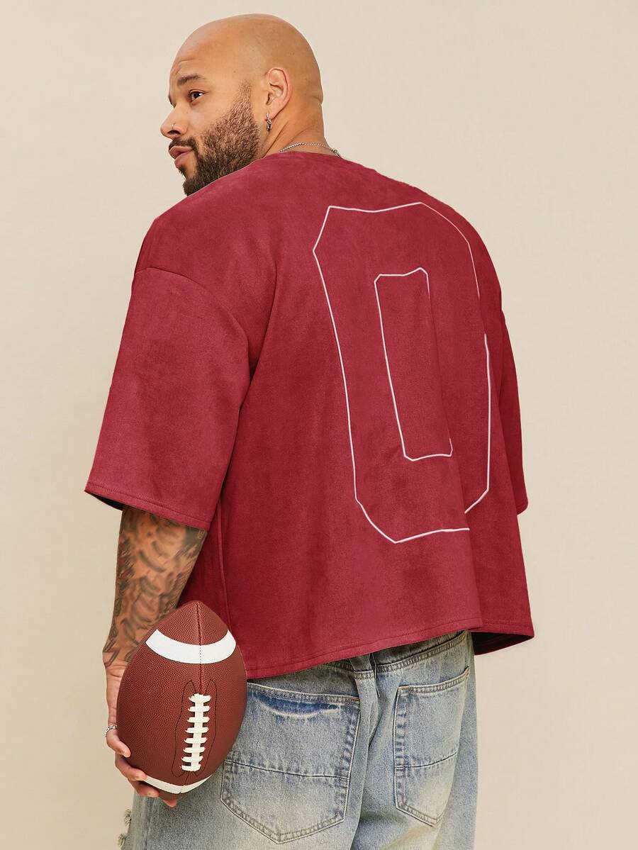 EASEVO Plus Size Men's Loose Fit Embroidered Round Neck Short Sleeve T-Shirt, Suitable For Summer - Red - View 1