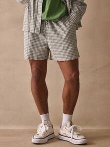 Musero Regular Fit All Over Check Style Print Elasticated Drawstring Waistband Shorts Co Ord Bottom Only Spring Summer Essentials - Green - View 2