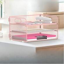 3 Tier Mesh Trays Paper Organizer With Handle, Black, White, Pink, Purple Desk File/Letter Sorter, Large Capacity Multi-Purpose Storage For Office, Home, School - Easy To Install - Multicolor - View 4
