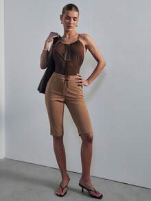 Hauture Áo liền thân nữ cổ khoét hình giọt nước có dây rút, kiểu dáng gợi cảm, thích hợp mặc đi làm. - Cà phê nâu - Xem 5