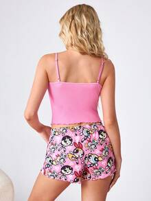 THE POWERPUFF GIRLS X SHEIN Women's Camisole And Shorts Pajama Set - Pink - View 2