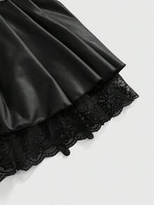 ROMWE Gothic Punk Charm Anime Cosplay Sexy Outfit, Faux Leather Devilish Set - Black - View 4