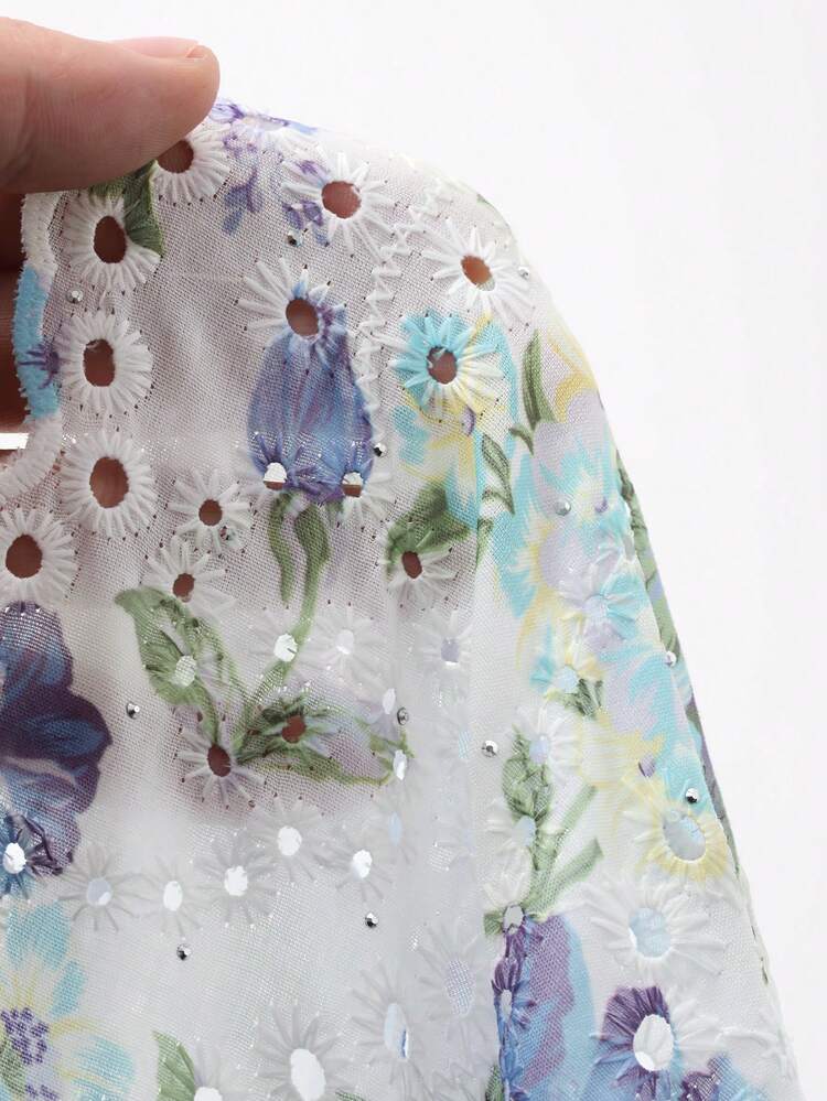 Vintage Floral Lace Patchwork Slimming Elegant Ruffle Collar Waist Tie Dress Maxi Dress Sundress Boho