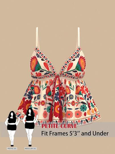 SHEIN PETITE CURVE CURVE New Plus Size Women's Petite Girls Women Printed Chest Strap Decor Camisole,Suitable For Petite Women.High-Waisted Makes You Look Slimmer And Your Legs Longer, Suitable For Petite Women.Suitable For All Seasons And Occasion,Suitable For Petite Girls& Women, Summer Tank Top,Summer Summer Tank Top Summer Outfits Summer Holiday Outfits Long Summer Tank Top For Women Spring Outfit ,Tank Top,Casual Tank Top,High-Waisted Slimming Tank Top For Summer,Elegant Women's Ceremony Vest ,Elegant Vest S For Party,Elegant Vest For Ladies,Vacation Outfits Women,Holiday Outfits For Women,Summer Holiday Outfits,Summer Vacation Outfits,Carnival Carnival Costume Carnival Women Look 2026 2026 Carnival Women Carnival Clothes Carnival Costume Women, Summer Tops