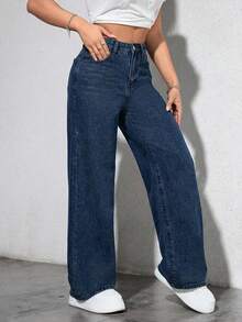 EURMUSE Quần jeans ống đứng cạp cao giặt thường ngày - Rửa tối - Xem 4