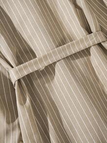 Men's Striped Robe With Belt, Loungewear - Khaki - View 7