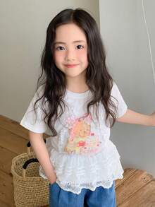DAZY Young Girl' Round Neck Knit Butterfly Print Short Sleeve T-Shirt, Fall - White - View 2