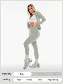 GLOWMODE FeatherFit™ Slim-It Streamline Performance Secure Pockets Zip Up Long Sleeve Jacket Low Impact Yoga Daily Spring Summer - Grey - View 6