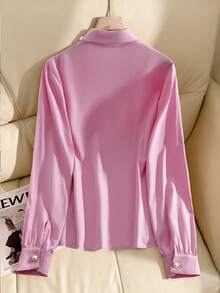 Franclia Plus Size Women Elegant Commuter Pearl Decor Blouse - Pink - View 2