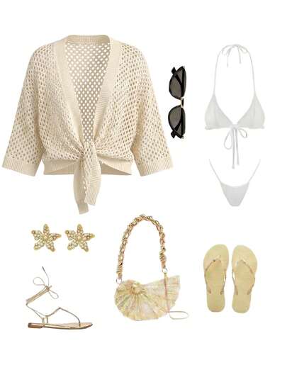 GlowEve Hollow V-Neck Tie Loose Fashion Versatile Sexy Women Cardigan