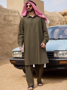 DAZY Men's Spring Military Green Robe Shirt And Pants Set - Army Green - View 1