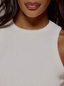 Ribbed Racer Fitted Longline Tank Top Spring Summer Holiday Everyday Cute Daily Basics Essential - White - View 6