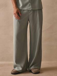 Musero 宽松修身时尚重褶西裤，隐形拉链，春夏必备下装 - 軍綠色 - 查看 2