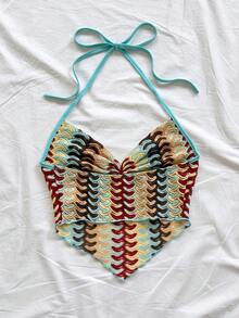 Soleia Women's Vacation Casual Contrast Stripe Backless Halter Top - Multicolor - View 2