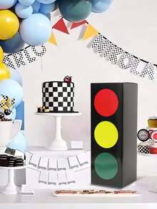Racing Theme Traffic Light Box - Traffic Signal Centerpiece Decor, Perfect For Race Car Birthday Party Supplies, Table Centerpiece & Party Backdrop Decorations - Multicolor - View 2