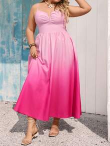 Vivid Eden 大码女式休闲日常优雅浪漫度假渐变粉色吊带裙，春夏款 - 粉色 - 查看 14