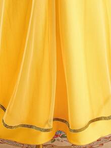 Tween Girl 2pcs Set Sequin Decor Middle Eastern Abaya And Dress - Yellow - View 4