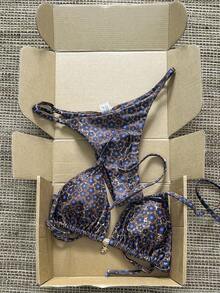 Swim Mod Women's Random Print Necklace Metal Jewelry Bikini Set, Spring/Summer - Multicolor - View 4