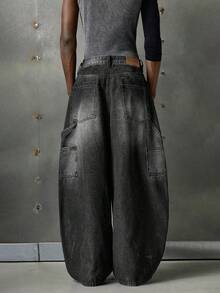 NEON BLANC Quần jeans dáng rộng, có túi, kiểu dáng thường ngày, quần thợ mộc. - Xám - Xem 3