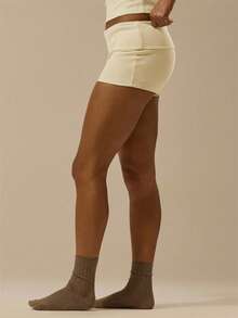 MUSERA ESSENTIALS Rib Fold Over Waist Mini Shorts Basic Spring Summer Vacation Holiday  Pants - Pale Yellow - View 4