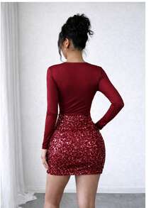 Vestido combinado corte v . - vino - Ver 2