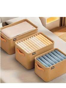 1PC,Set Of Classic Fabric Storage Baskets - Foldable, Versatile Organizer For Closet, Shelf, Office & Dorm - Ideal For Clothing, Sundries & Home Organization - Multicolor - View 2