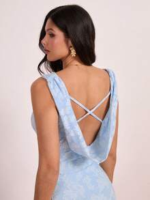 Enchnt Spring/Summer Romantic Women's Jacquard Blue Backless Side Slit Sleeveless Maxi Dress,Sweet&Elegant For Vacation&Date&Holiday&Going Out,Spring Outfit Women - Gray Blue - View 6