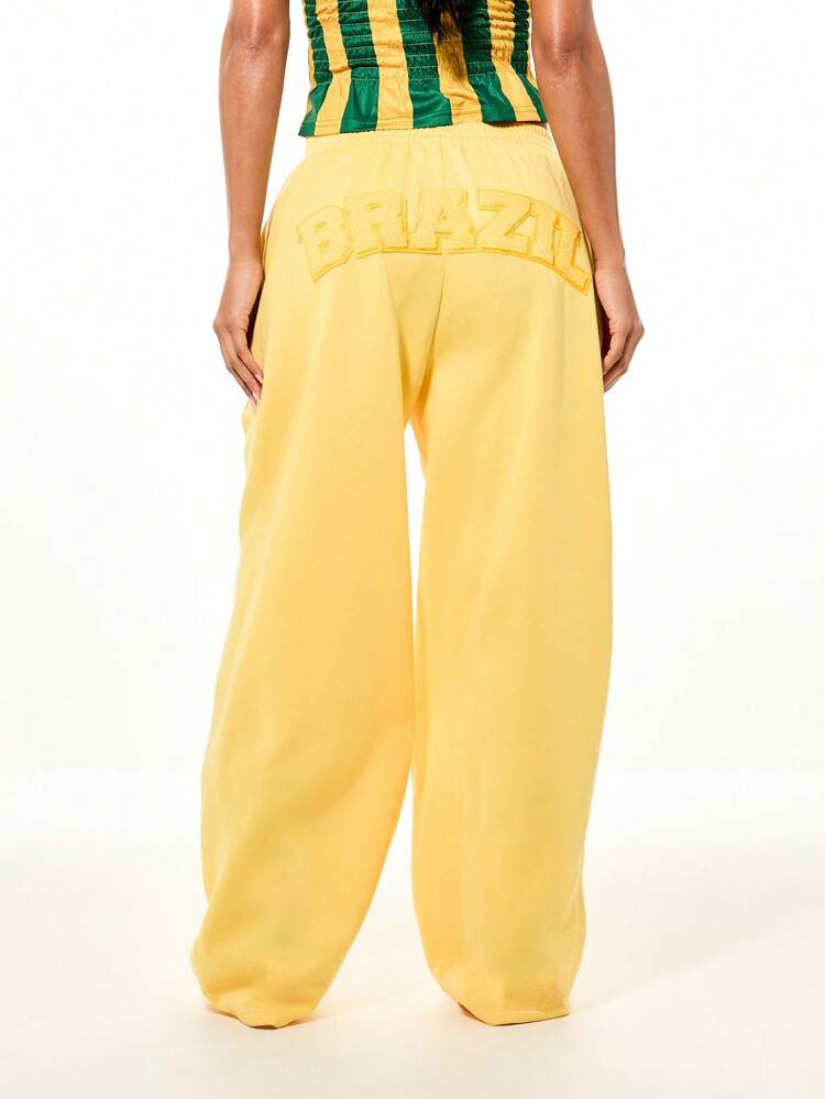 SUMWON WOMEN Joggers de pierna ancha con apliques brasileños