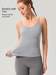 OutZeal Camiseta deportiva de mujer, casual diaria, con estiramiento y espalda descubierta - Gris - Ver 2