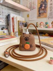 4-In-1 Design 18W Apple Charger Adapter, Data Cable, Silicone Protector Case Set Compatible With Apple Phones Charger Protector Charger Case Phone Accessories - Brown - View 6