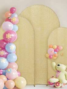 1PC Stretch Spandex Wedding Arch Cover & Photo Booth Backdrop - Seamless Solid Color Fabric For Outdoor Ceremony, Stage Divider, Event Decor - Gold - View 1