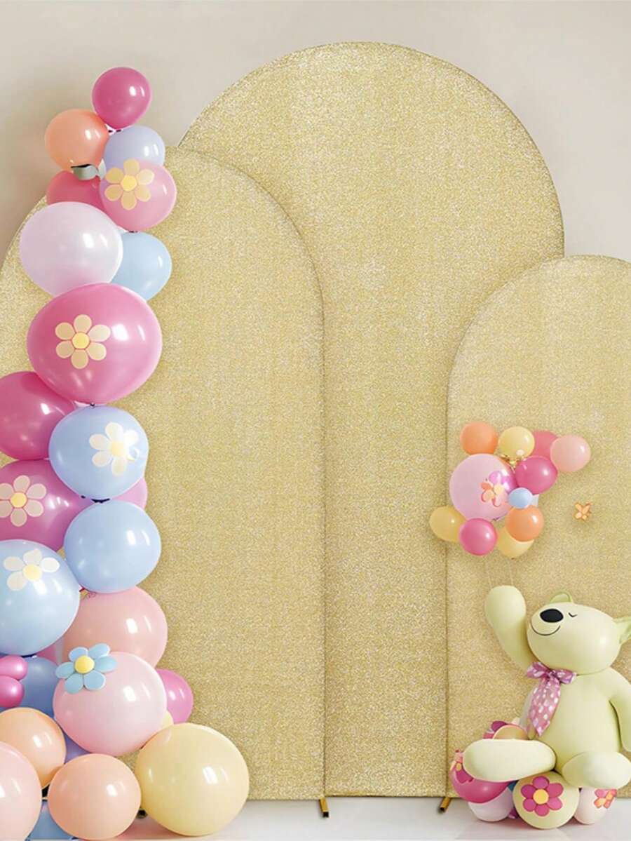 1PC Stretch Spandex Wedding Arch Cover & Photo Booth Backdrop - Seamless Solid Color Fabric For Outdoor Ceremony, Stage Divider, Event Decor - Gold - View 1