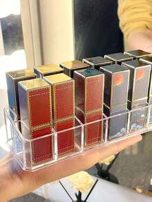1pc Acrylic Lipstick Holder, Lipstick Storage Box, Lip Gloss Organizer, Makeup Display Rack, Perfect Storage Solution For Drawers, Vanity, Bathroom. Small Nail Polish & Lipstick Rack, Transparent Makeup Organizer Box, Multi-Grid Lipstick Box, Desk Transparent Cosmetic Storage Box, Transparent PET Lipstick Box, Multi-Grid Lip & Nail Polish Organizer - Multicolor - View 10