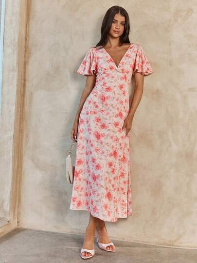 Enchnt Vestido de verano elegante con estampado floral para mujer