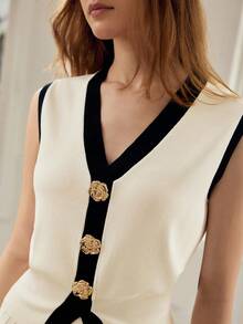 MOTF PREMIUM WOMEN'S SLEEVELESS CONTRAST COLOR KNIT TOP, SPRING/SUMMER - Black and White - View 1