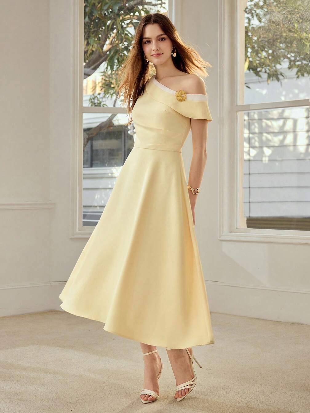 off shoulder midi dress casual White 100% Cotton Midi Off-Shoulder Dress 66" / Tall (5'7" and above)