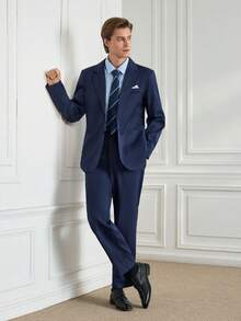 Officeau 男士两件套灰色西装套装，商务休闲男士蓝色西装男士西装修身男士两件套西装男士婚礼西装男士正装西装 - 藏蓝色 - 查看 3