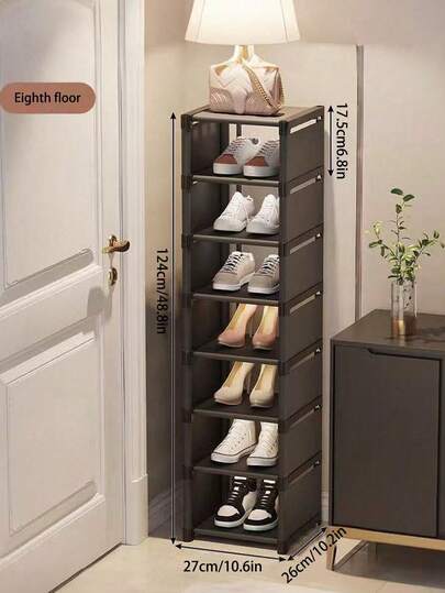 Vertical Shoe Rack, Dust-Proof Multi-Layer Shoe Rack Cabinet, Made Of Non-Woven Fabric And Plastic Materials, Suitable For Small Households, Indoor Dormitory Rentals, And Entrance Shoe Storage And Organization. Easy To Assemble, Space Saving, Compact Design, Can Accommodate Multiple Pairs Of Shoes, Space Saving Narrow Shoe Rack.