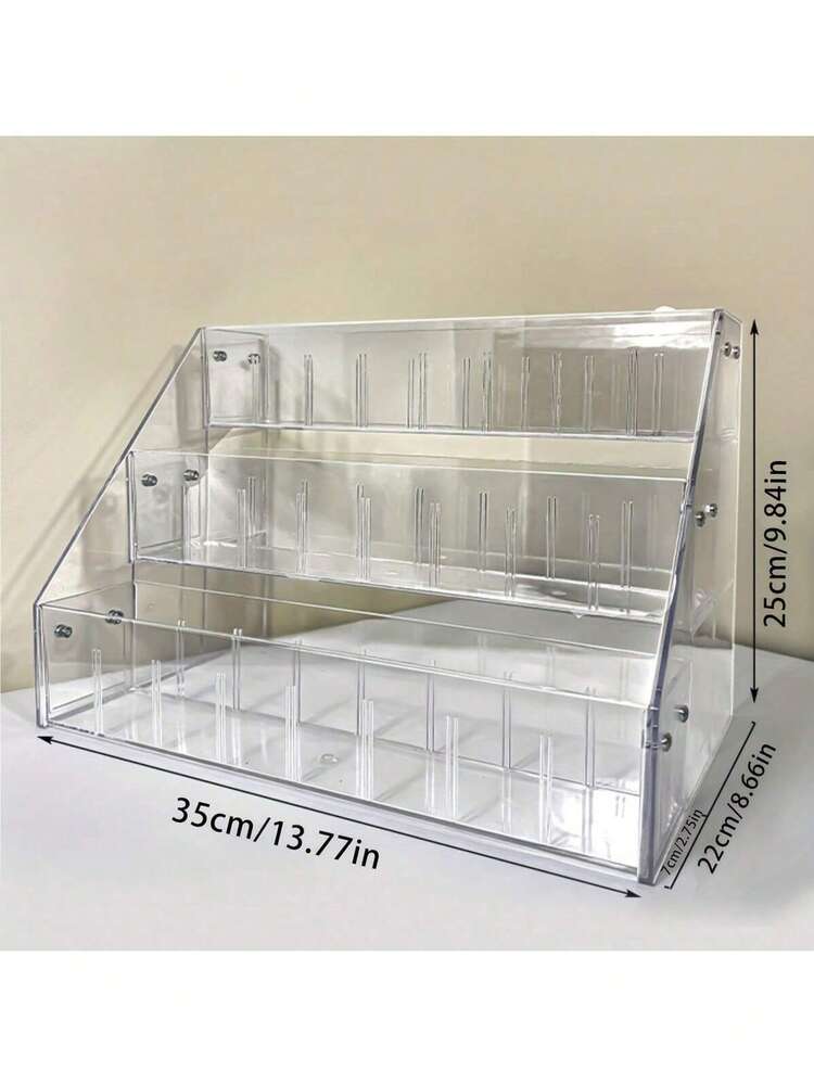 1PC Clear Acrylic Figure Display Stand, Staircase Plush Doll Storage Box, Acrylic Organizer, Keychain Showcase, Grid Width 2.75in (Please Store Figures < 2.75in) - Clear - View 4