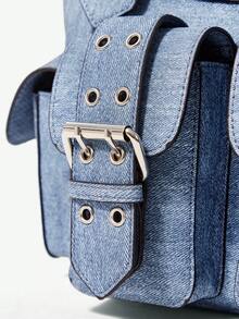 Viva Strut Ladies, Women Shoulder Bag, Hobo Bag ,Faux Leather, College ,School, Holiday ,Street Style ,Sports, Overnight, Dating ,Y2K, Punk, Motorcycle Style, Sweet, Cool, Street ,Sporty , Retro, Vintage, Belt  Multipocket - denim blue - View 6