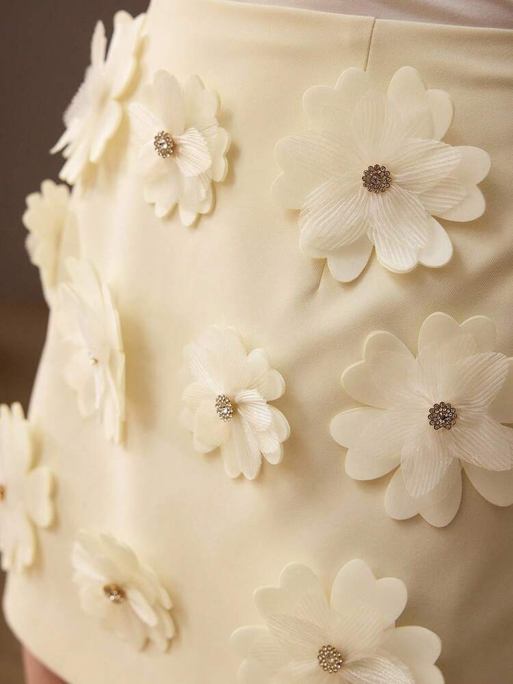 2025 WOMEN'S NEW ARRIVAL 3D FLORAL DECOR WAIST CINCHED A-LINE SKIRT