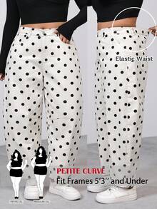 SHEIN PETITE CURVE 夏季加大码 PETITE CURVE 女士黑白波点口袋纽扣喇叭阔腿牛仔裤，休闲夏季度假装扮，时尚百搭，适合度假穿着。 - 白色 - 查看 1