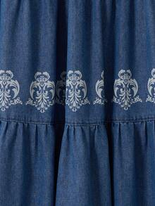 GlowEve Women's Casual Denim Printed A-Line Skirt - Blue - View 4