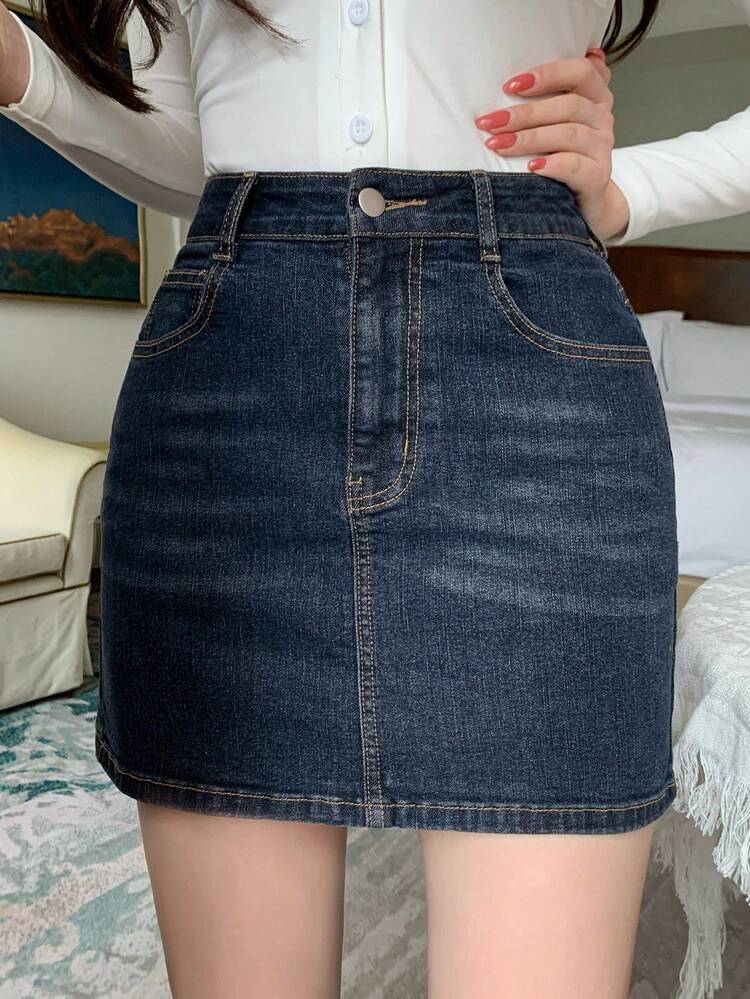Women's Casual Versatile Date & Outing Denim Mini Skirt With Pockets Summer